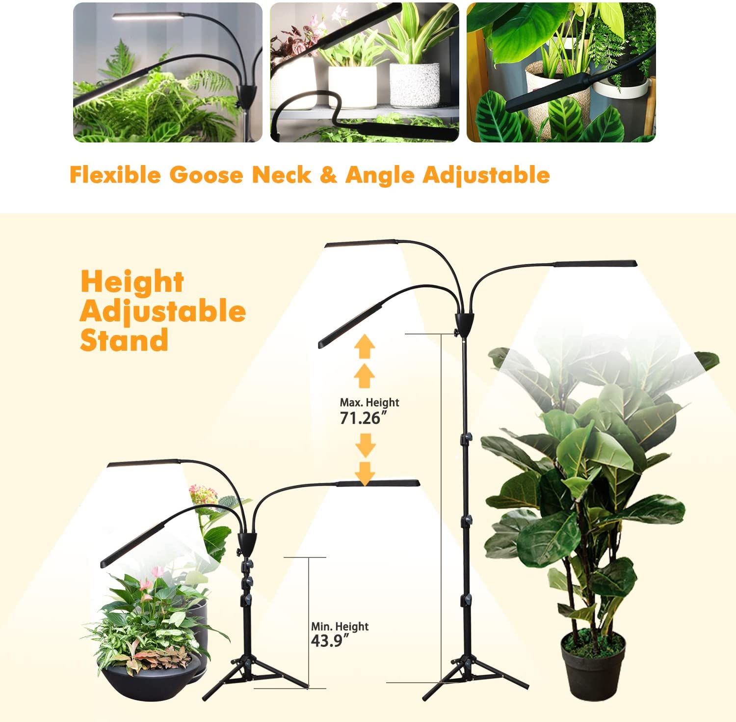 GrowLED Grow Light with Stand,3 Heads
